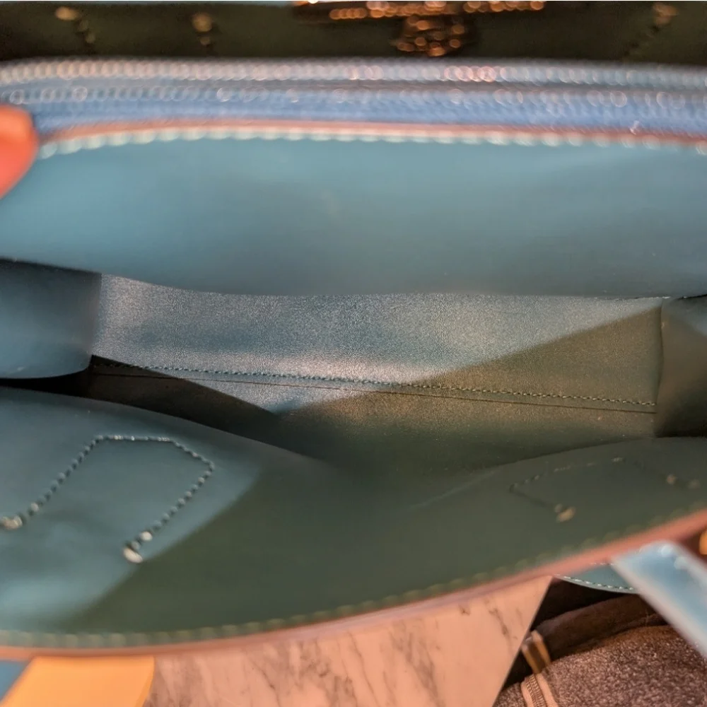 Michael Kors Brown Satchel with Teal and Light Blue Trim